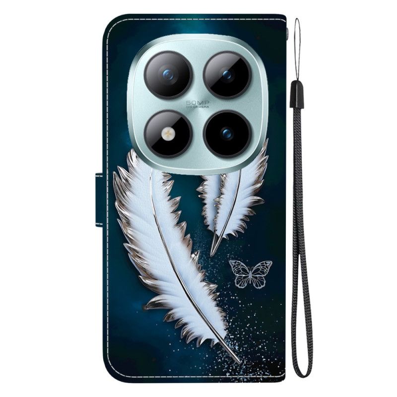 Leren Hoesje Xiaomi Redmi Note 15 Pro Plus 5g Witte Veren