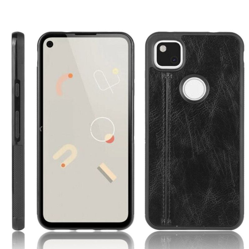 Cover Hoesje Google Pixel 4a Rood Zwart Telefoonhoesje Gestikt Leereffect