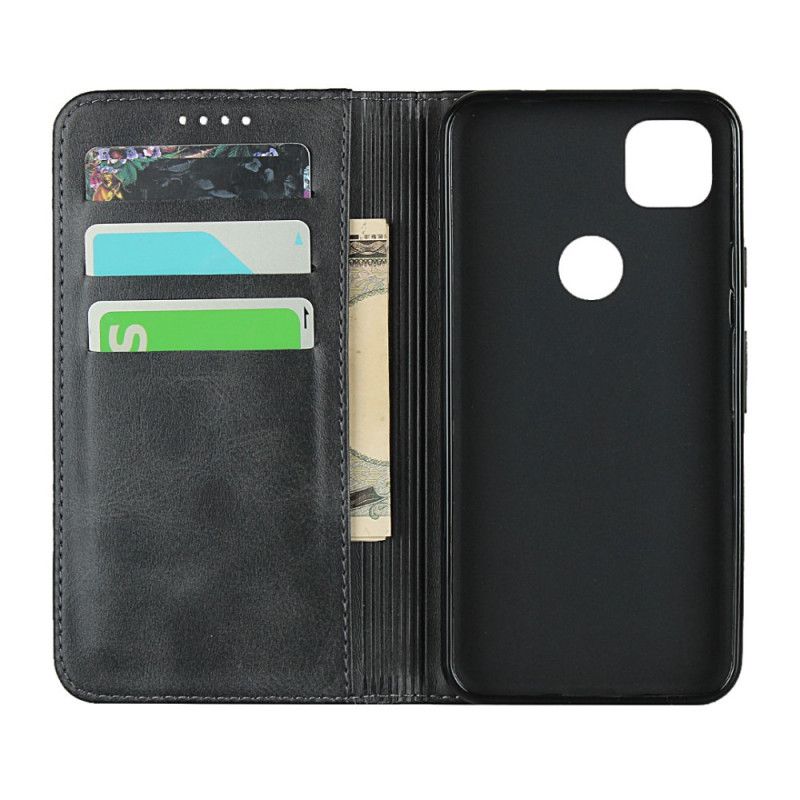 Folio-hoesje Google Pixel 4a Rood Zwart Premium Imitatieleren Stiksels