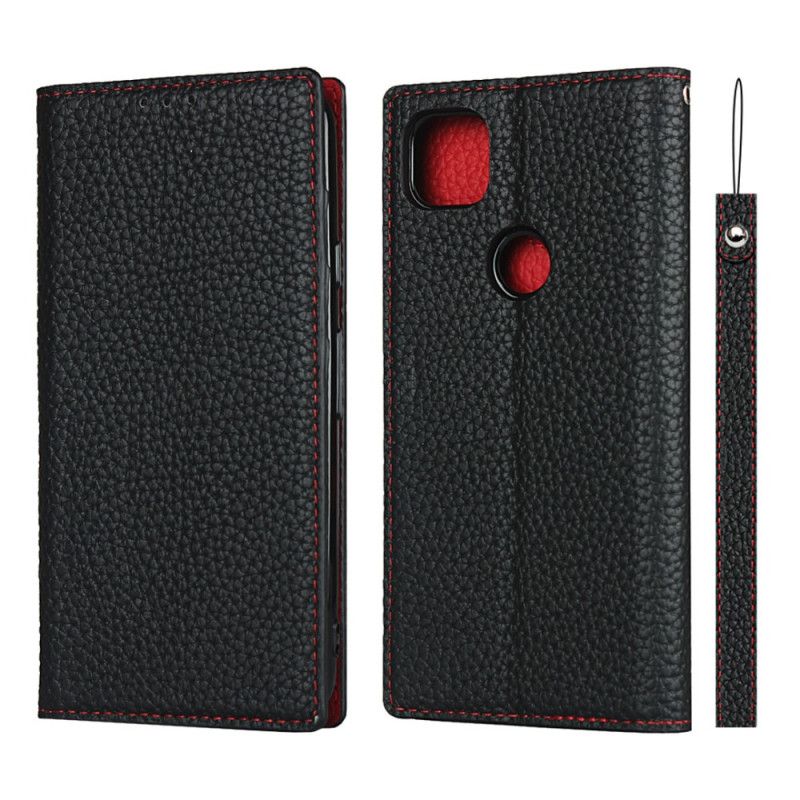 Folio-hoesje voor Google Pixel 4a Rood Zwart Echt Lychee Leer Met Riempje