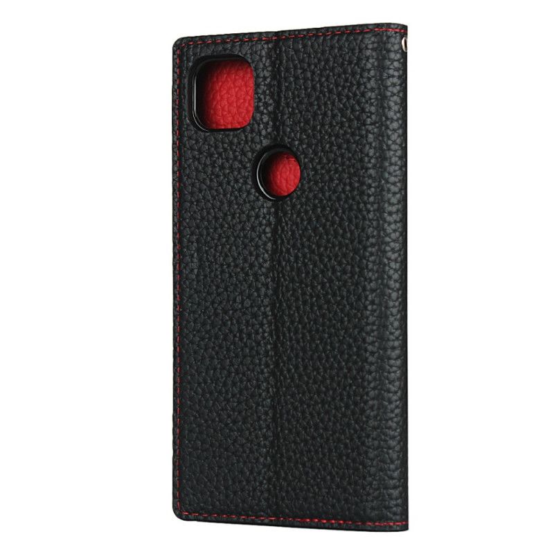 Folio-hoesje voor Google Pixel 4a Rood Zwart Echt Lychee Leer Met Riempje