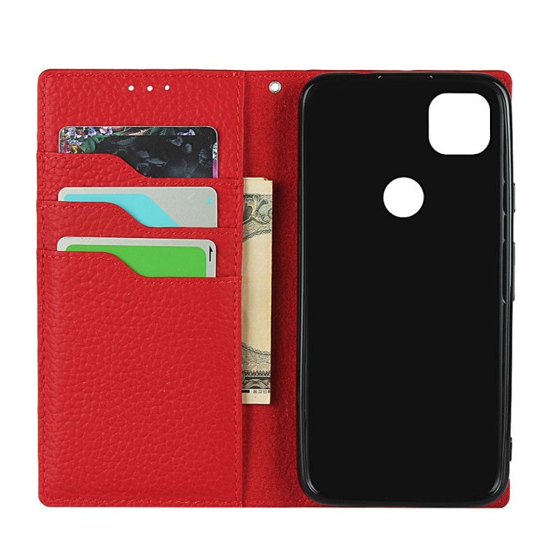 Folio-hoesje voor Google Pixel 4a Rood Zwart Echt Lychee Leer Met Riempje