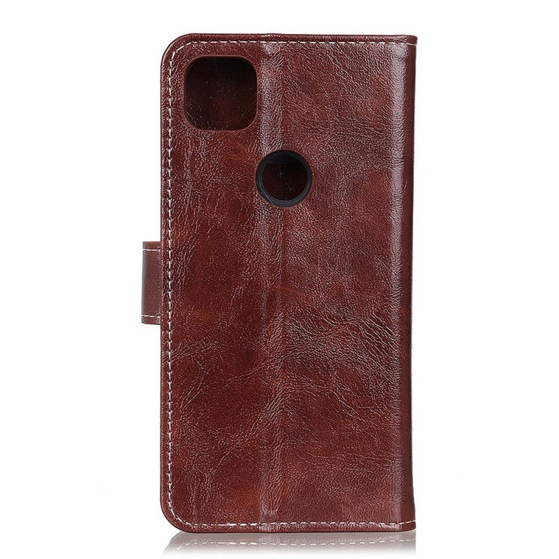 Leren Hoesje Google Pixel 4a Donkerblauw Rood Glanzende En Zichtbare Naden