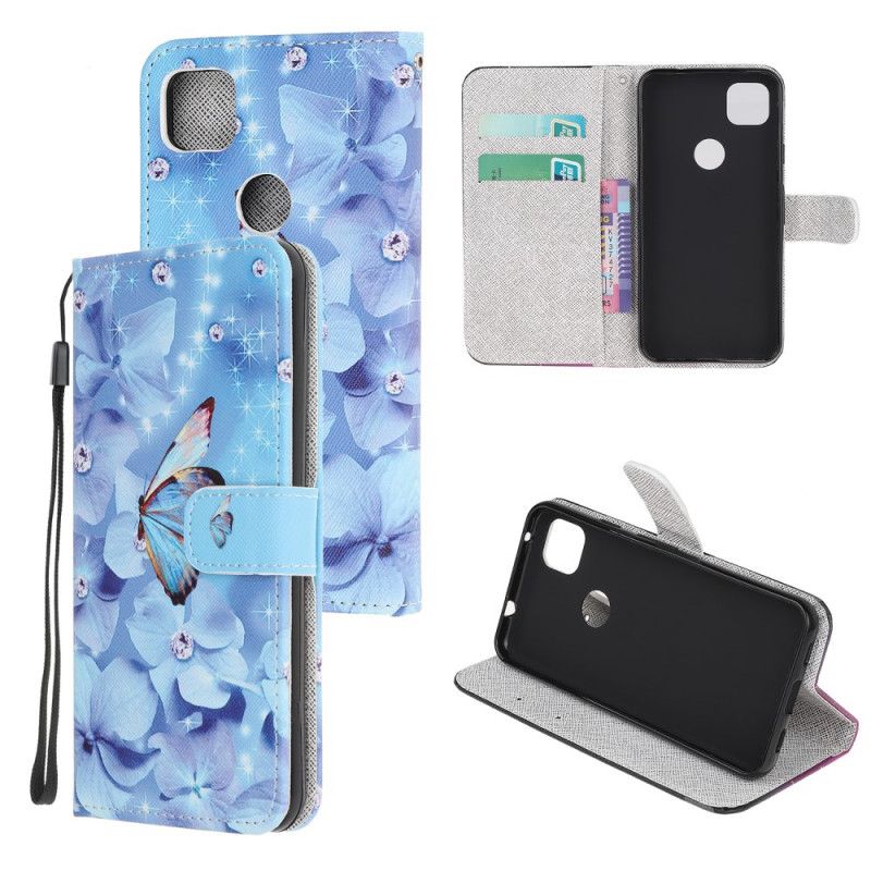 Leren Hoesje Google Pixel 4a String Diamanten Vlinders