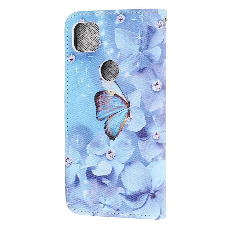 Leren Hoesje Google Pixel 4a String Diamanten Vlinders