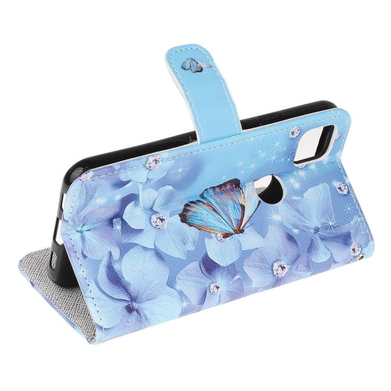 Leren Hoesje Google Pixel 4a String Diamanten Vlinders