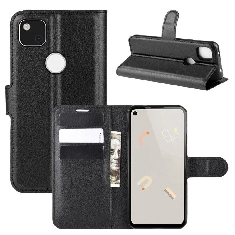Leren Hoesje Google Pixel 4a Wit Zwart Klassiek