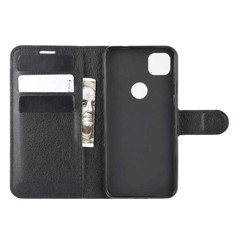 Leren Hoesje Google Pixel 4a Wit Zwart Klassiek
