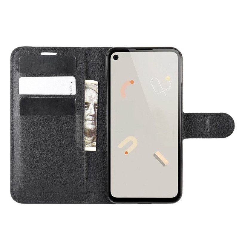 Leren Hoesje Google Pixel 4a Wit Zwart Klassiek