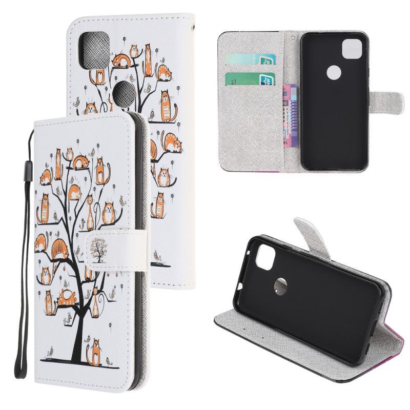 Leren Hoesje voor Google Pixel 4a Funky String Katten