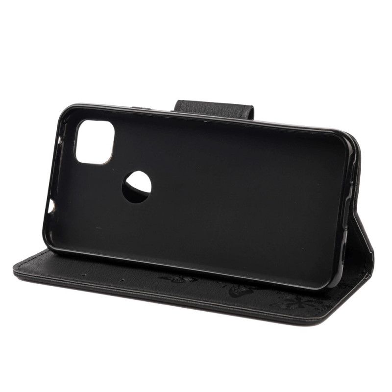 Leren Hoesje voor Google Pixel 4a Grijs Zwart Alleen Vlinders Met String
