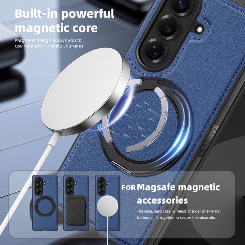 Hoesje Samsung Galaxy Z Fold 7 Magsafe-compatibel Lederlook Met Draaibare Ringhouder Bescherming Hoesje