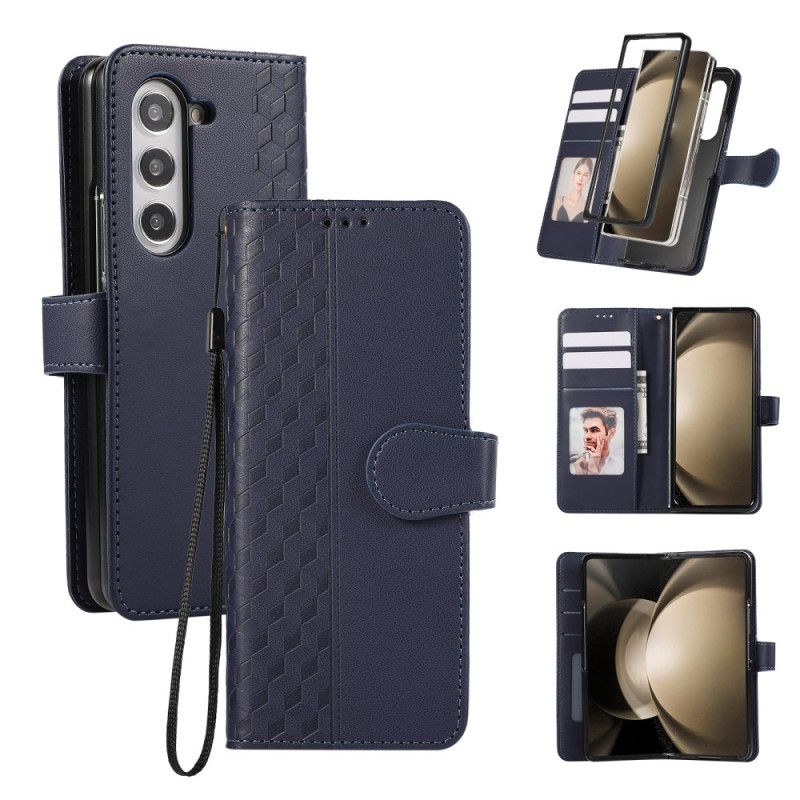 Leren Hoesje Samsung Galaxy Z Fold 7 Reliëfpatroon Met Riempje