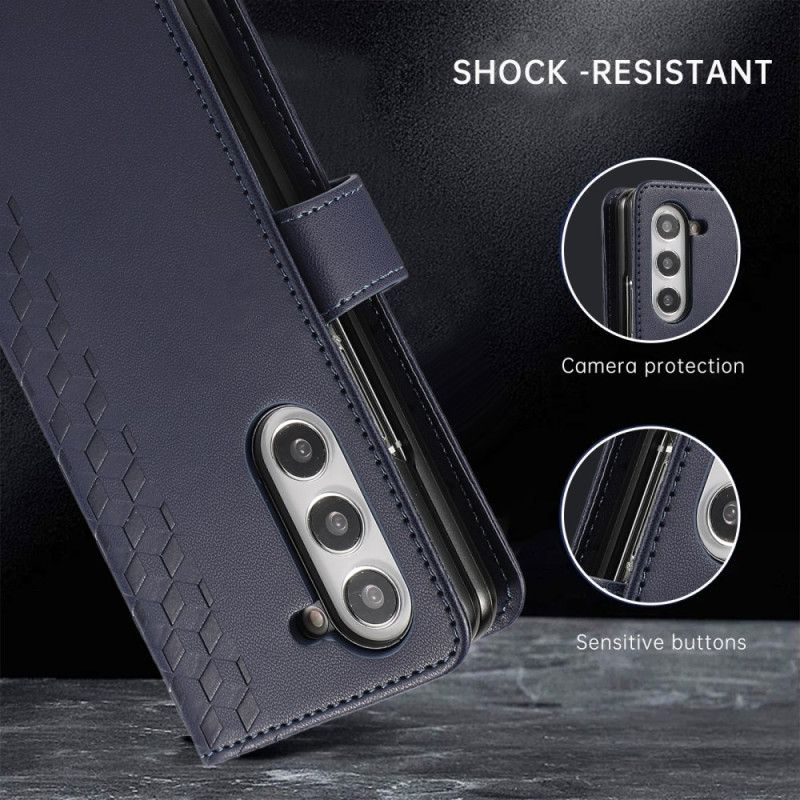 Leren Hoesje Samsung Galaxy Z Fold 7 Reliëfpatroon Met Riempje