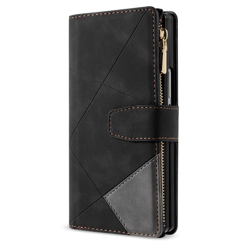 Leren Hoesje Samsung Galaxy Z Fold 7 Tweekleurige Portemonnee Bescherming Hoesje