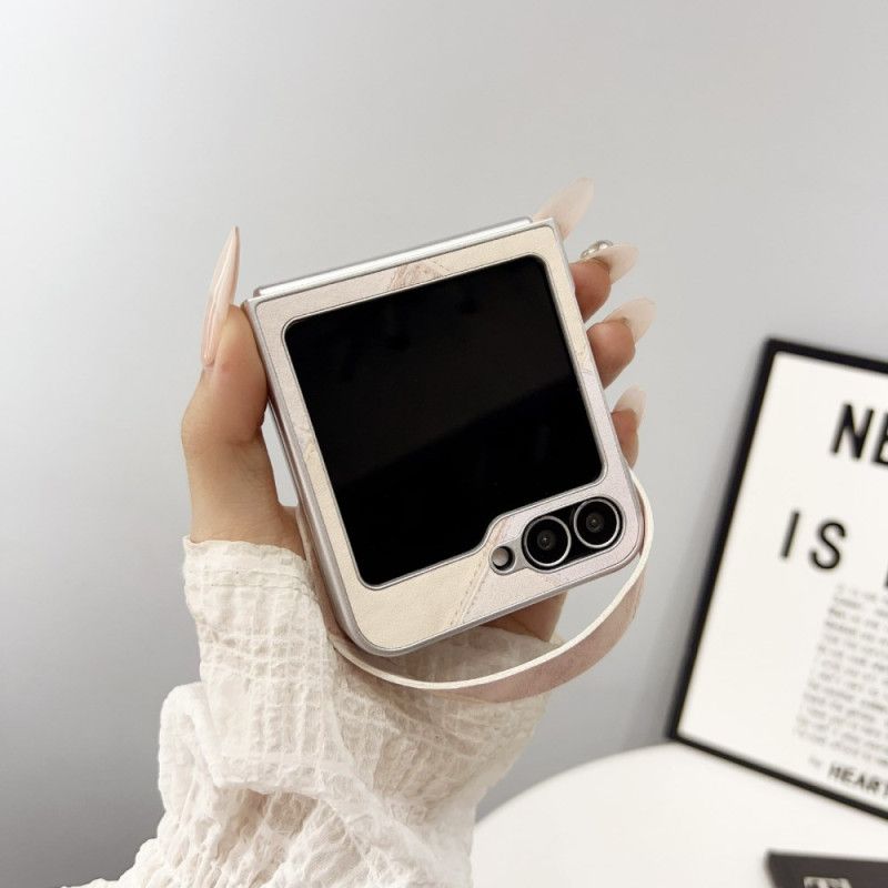 Case Hoesje Samsung Galaxy Z Flip 7 Fe Telefoonhoesje Diamantpatroon Met Bandje