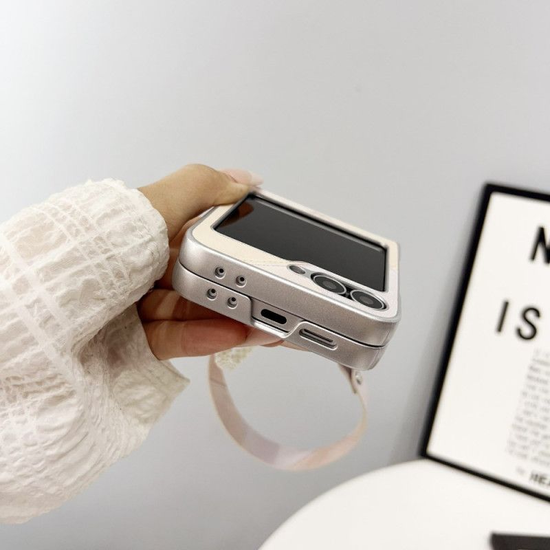 Case Hoesje Samsung Galaxy Z Flip 7 Fe Telefoonhoesje Diamantpatroon Met Bandje