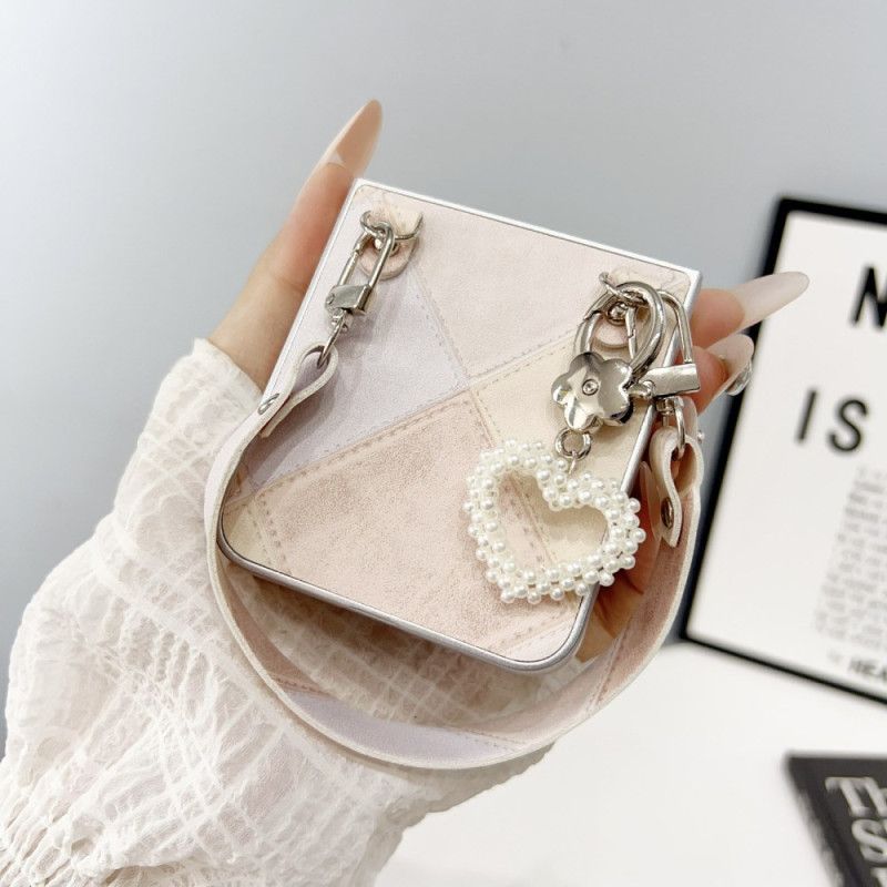 Case Hoesje Samsung Galaxy Z Flip 7 Fe Telefoonhoesje Diamantpatroon Met Bandje