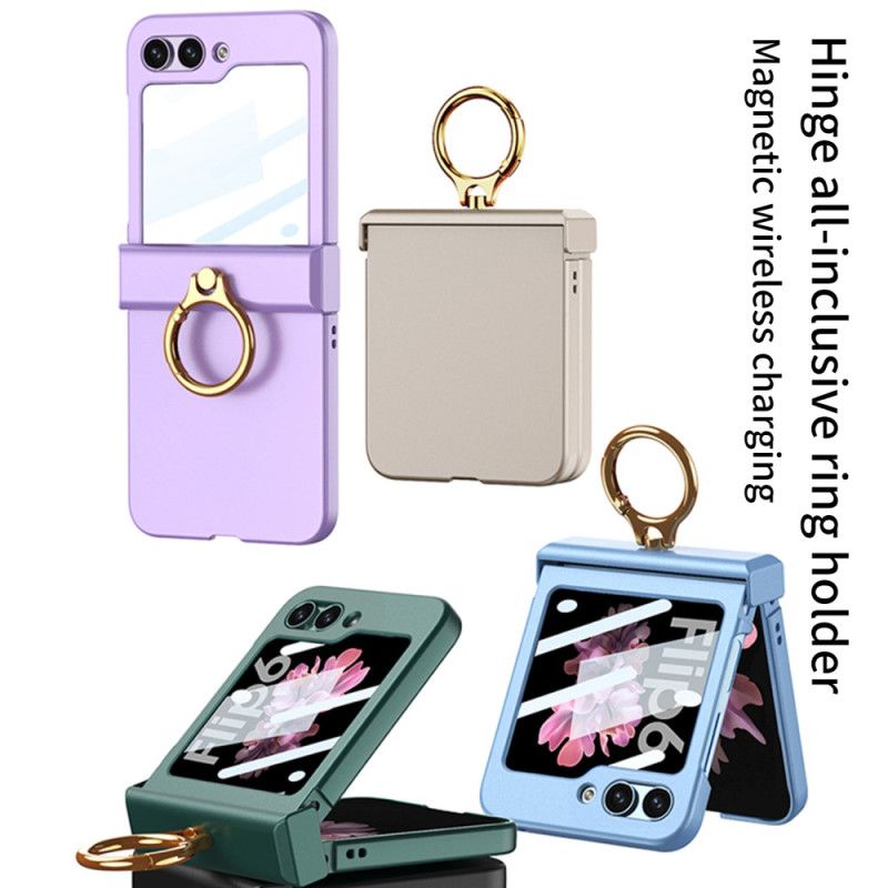 Cover Hoesje Samsung Galaxy Z Flip 7 Fe Telefoonhoesje Ringhouder En Gkk Gehard Glazen Schermbeschermer