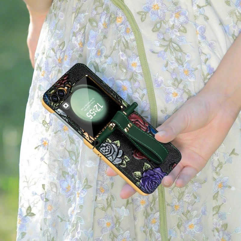 Hoesje Samsung Galaxy Z Flip 7 Fe Crossbodyriem Met Bloemendesign Bescherming Hoesje
