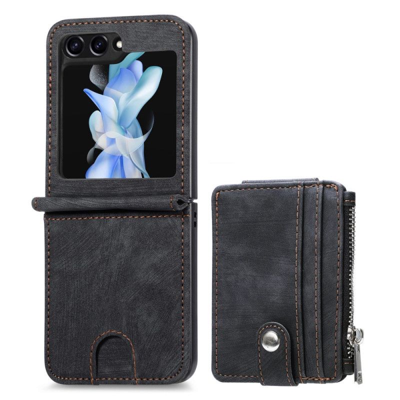 Hoesje Voor Samsung Galaxy Z Flip 7 Fe Retro Standaard En Kaarthouder Met Rits