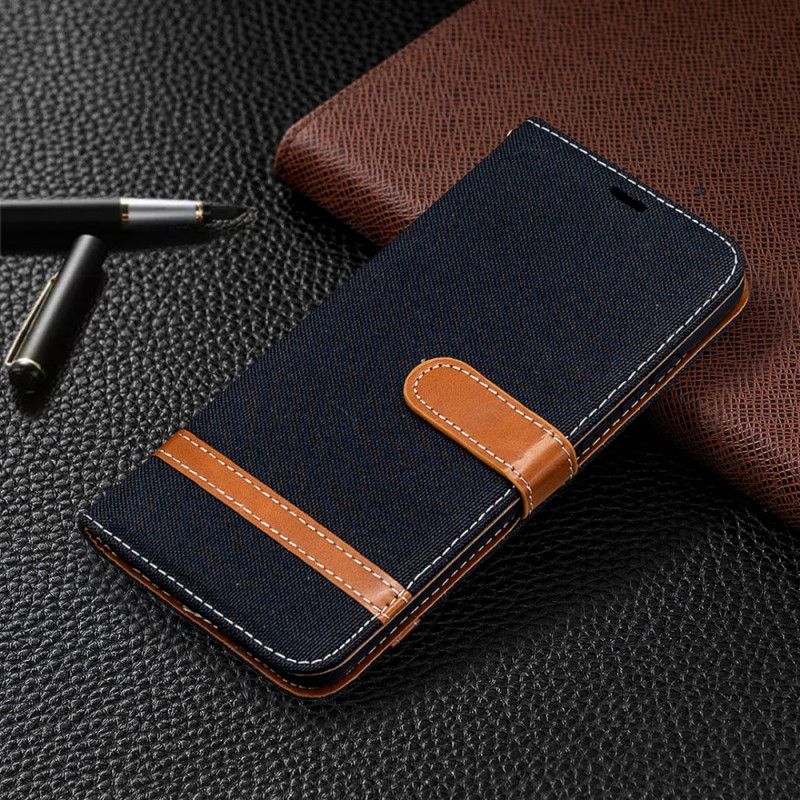 Leren Hoesje Honor 9X Lite Grijs Zwart Stof En Leereffect Met String