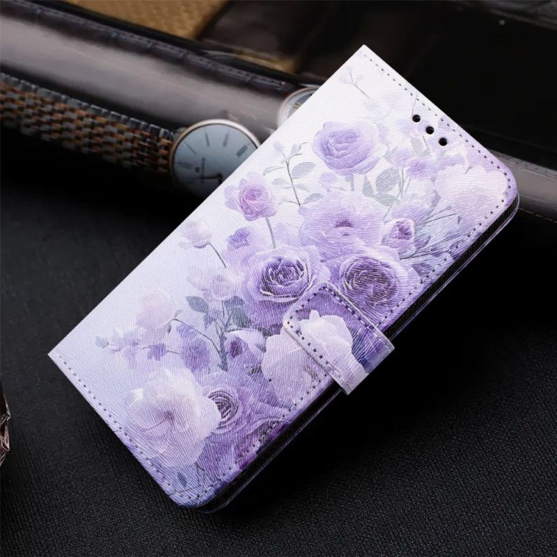 Folio-hoesje Oppo Reno 14f 5g Telefoonhoesje Paarse Bloemen