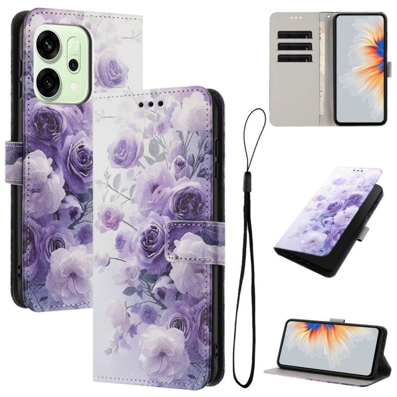 Folio-hoesje Oppo Reno 14f 5g Telefoonhoesje Paarse Bloemen