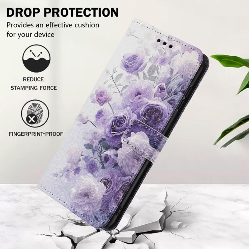 Folio-hoesje Oppo Reno 14f 5g Telefoonhoesje Paarse Bloemen