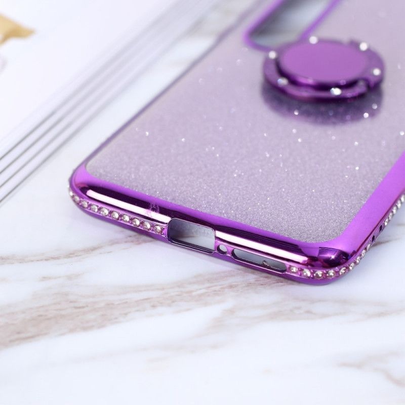 Cover Hoesje Xiaomi Mi 10 / 10 Pro Paars Rood Telefoonhoesje Pailletten En Diamanten Met Ringsteun