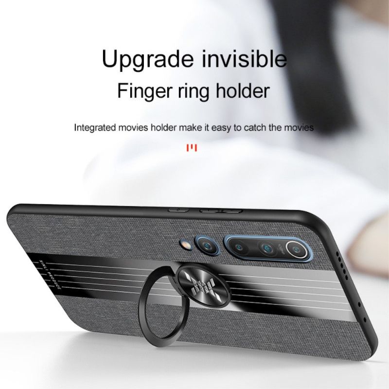 Hoesje Xiaomi Mi 10 / 10 Pro Grijs Zwart Hybride En Jeanstextuur Met Steunring