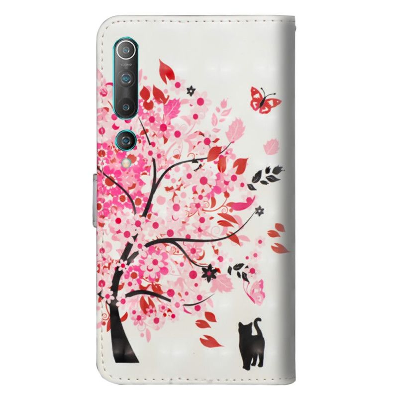 Leren Hoesje Xiaomi Mi 10 / 10 Pro Telefoonhoesje Roze Boom En Zwarte Kat