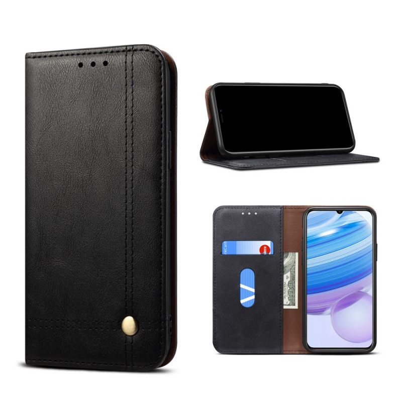 Folio-hoesje voor Xiaomi Redmi 10X / 10X Pro Rood Zwart Gestikt Leereffect