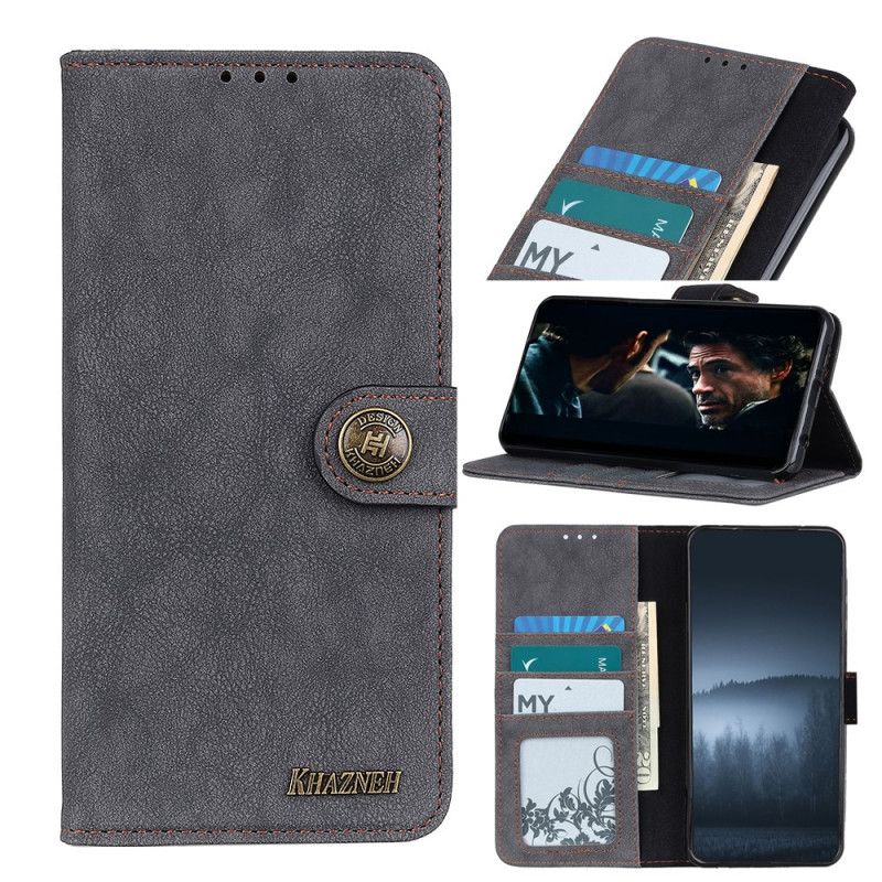 Leren Hoesje voor Xiaomi Redmi 10X / 10X Pro Geel Zwart Retro Khazneh Splitleer