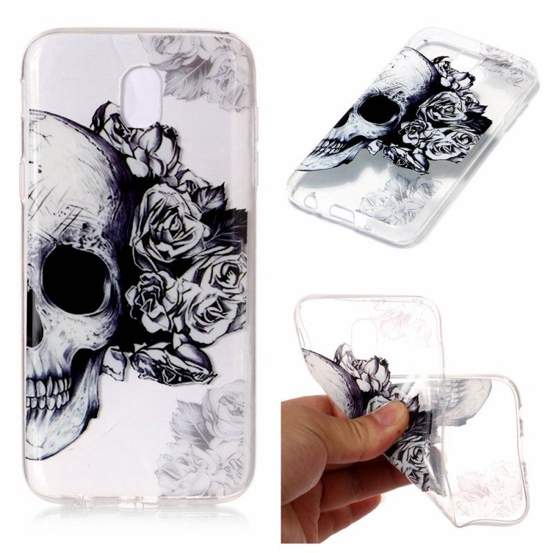 Cover Hoesje Samsung Galaxy J3 2017 Telefoonhoesje Transparant Gebloemde Schedel