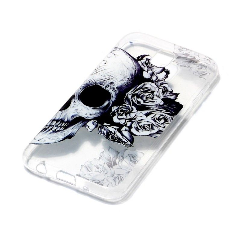 Cover Hoesje Samsung Galaxy J3 2017 Telefoonhoesje Transparant Gebloemde Schedel