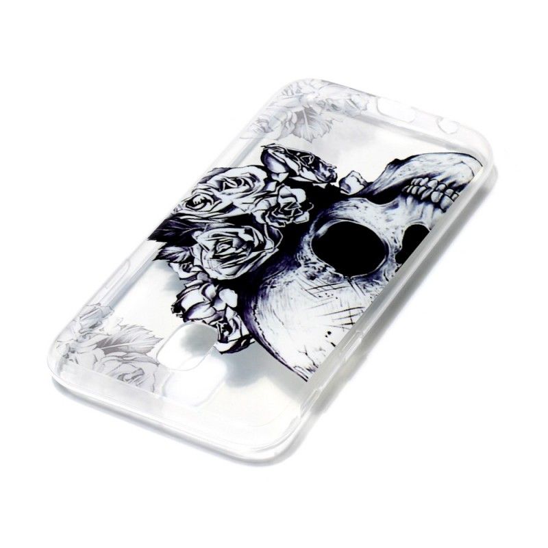 Cover Hoesje Samsung Galaxy J3 2017 Telefoonhoesje Transparant Gebloemde Schedel