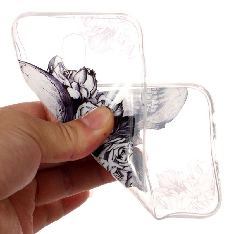 Cover Hoesje Samsung Galaxy J3 2017 Telefoonhoesje Transparant Gebloemde Schedel