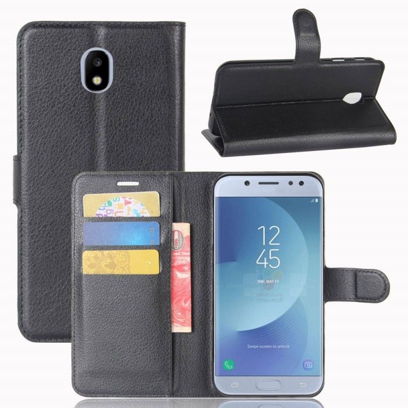 Flip Case Leren Samsung Galaxy J3 2017 Wit Zwart Klassiek