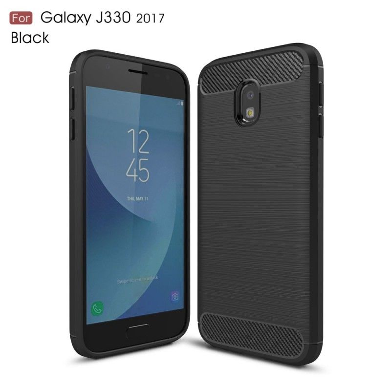 Hoesje voor Samsung Galaxy J3 2017 Grijs Zwart Geborsteld Koolstofvezel