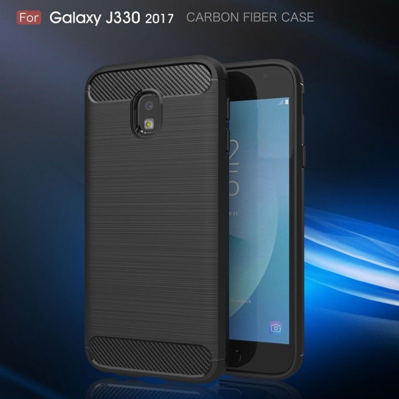 Hoesje voor Samsung Galaxy J3 2017 Grijs Zwart Geborsteld Koolstofvezel