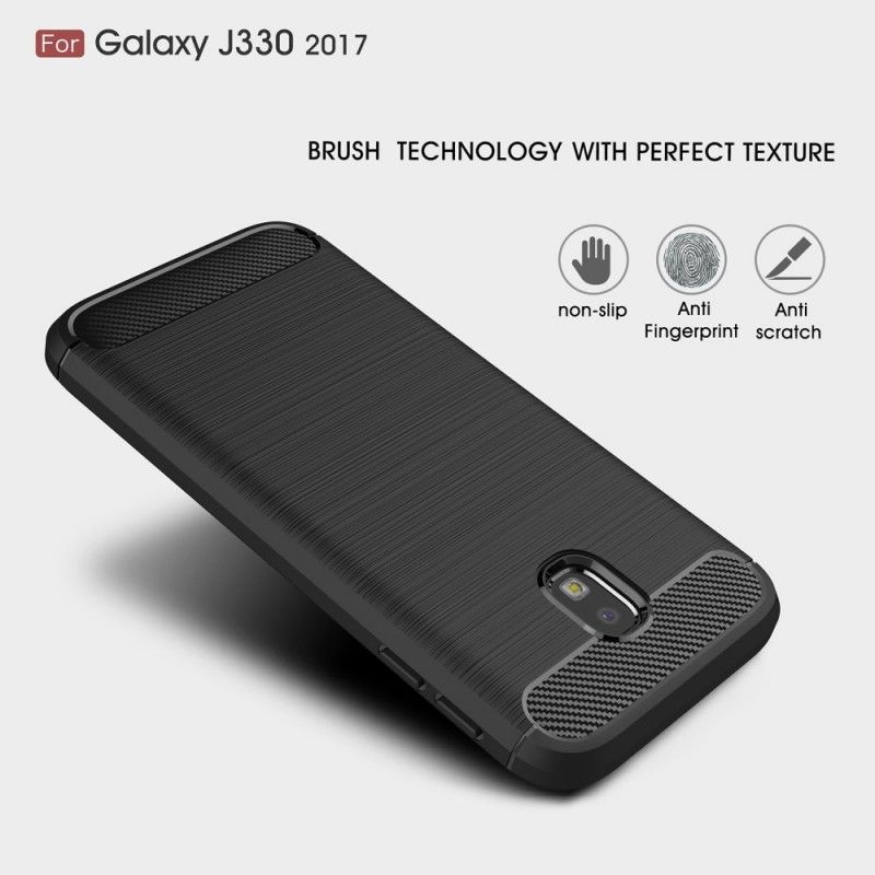 Hoesje voor Samsung Galaxy J3 2017 Grijs Zwart Geborsteld Koolstofvezel