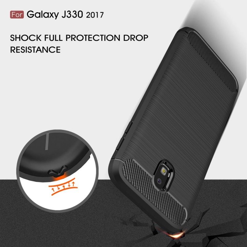 Hoesje voor Samsung Galaxy J3 2017 Grijs Zwart Geborsteld Koolstofvezel