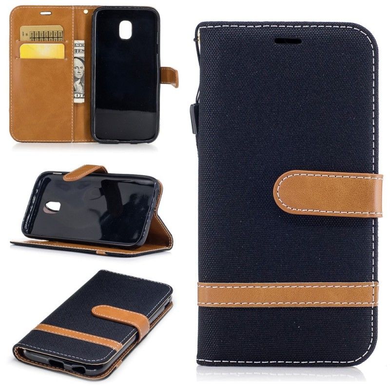 Leren Hoesje Samsung Galaxy J3 2017 Grijs Zwart Stof En Leereffect
