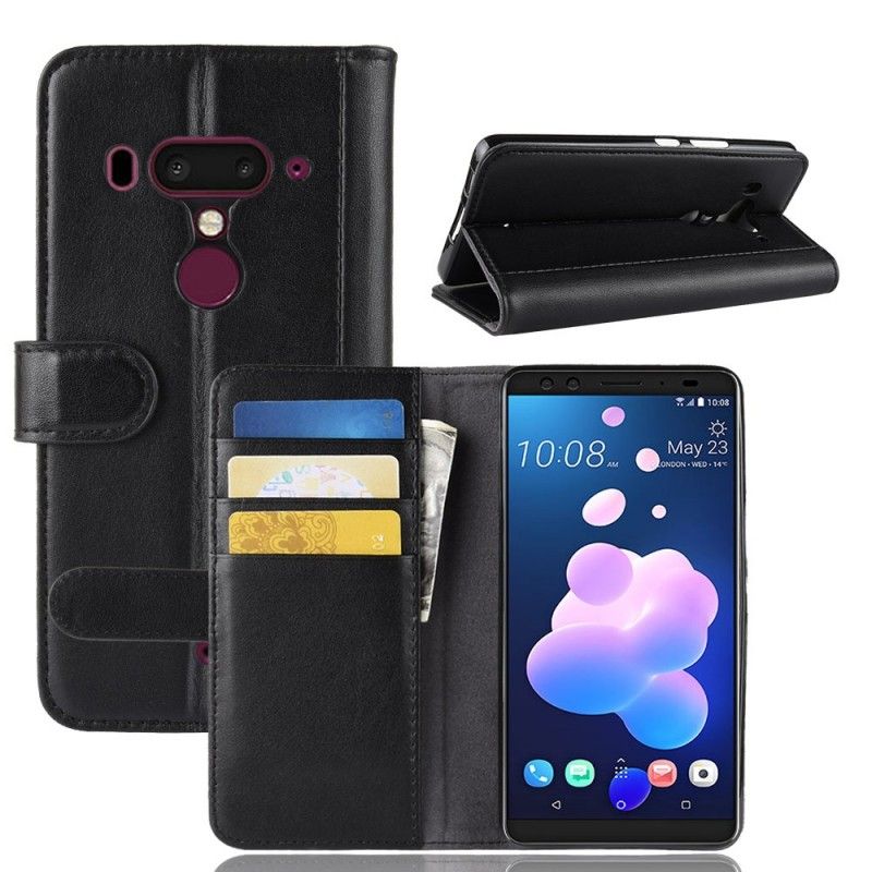 Leren Hoesje HTC U12 Plus Bruin Zwart Echt Leer