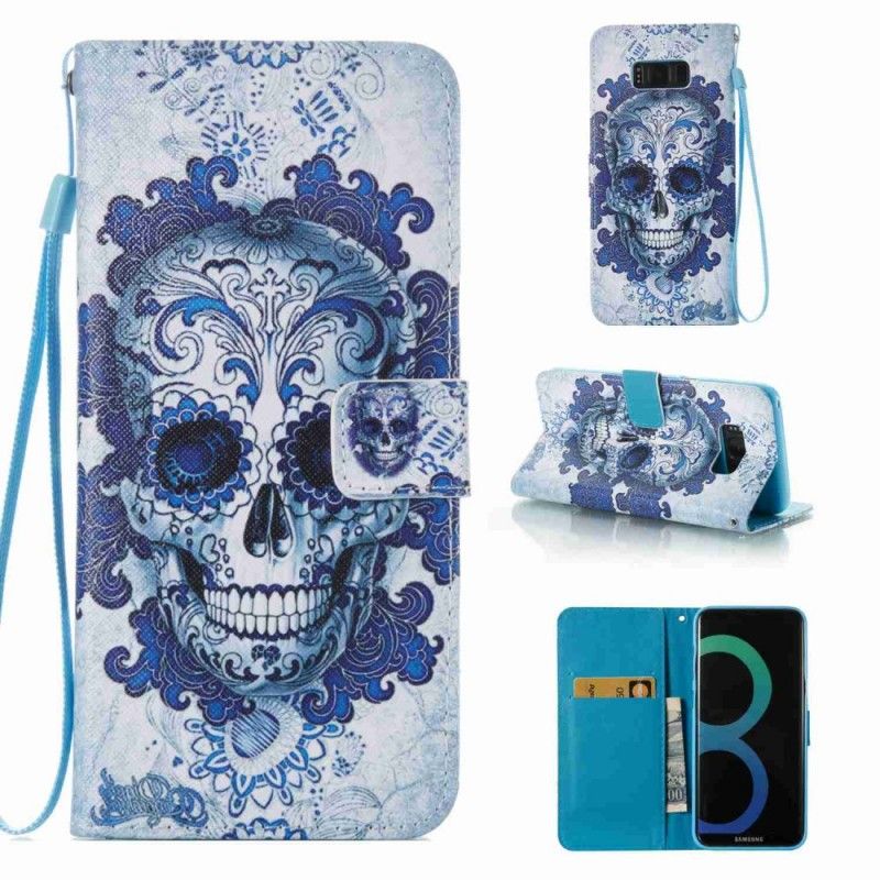 Cover Folio-hoesje Samsung Galaxy S8 Plus Telefoonhoesje Blauwe Schedel