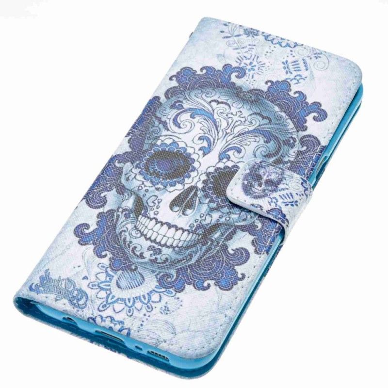Cover Folio-hoesje Samsung Galaxy S8 Plus Telefoonhoesje Blauwe Schedel