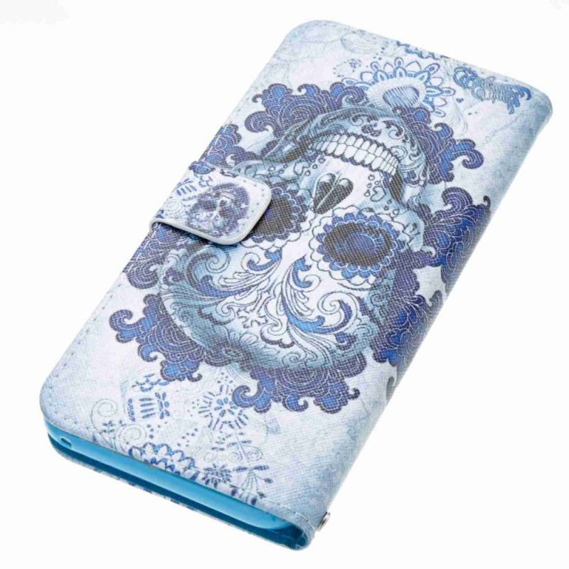 Cover Folio-hoesje Samsung Galaxy S8 Plus Telefoonhoesje Blauwe Schedel