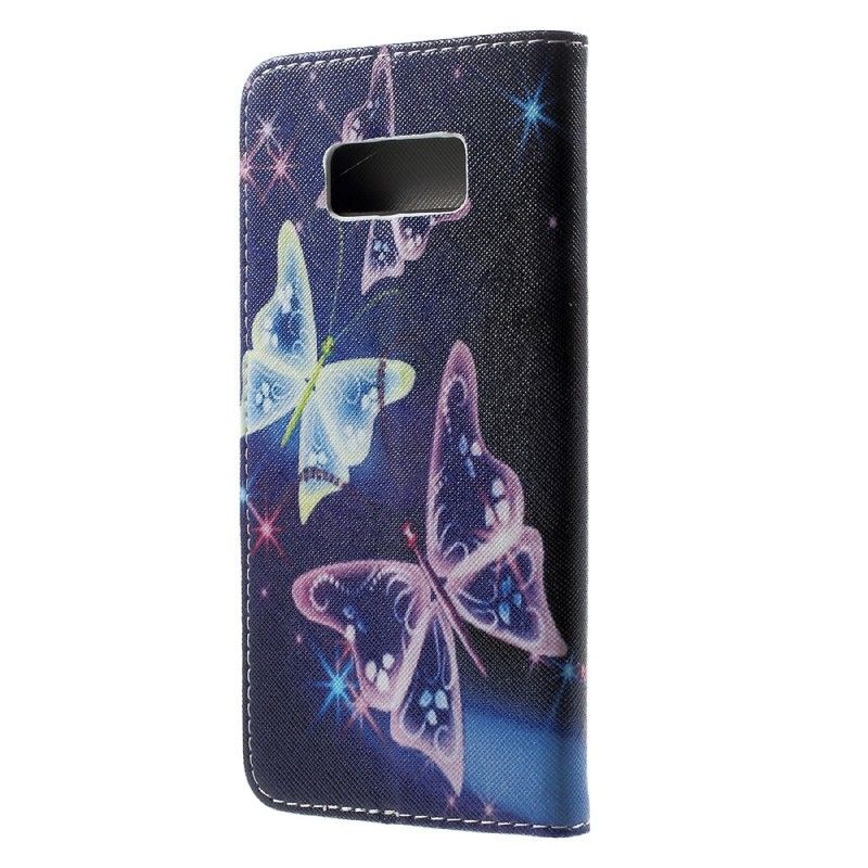 Leren Hoesje Samsung Galaxy S8 Plus Paars Vlinders