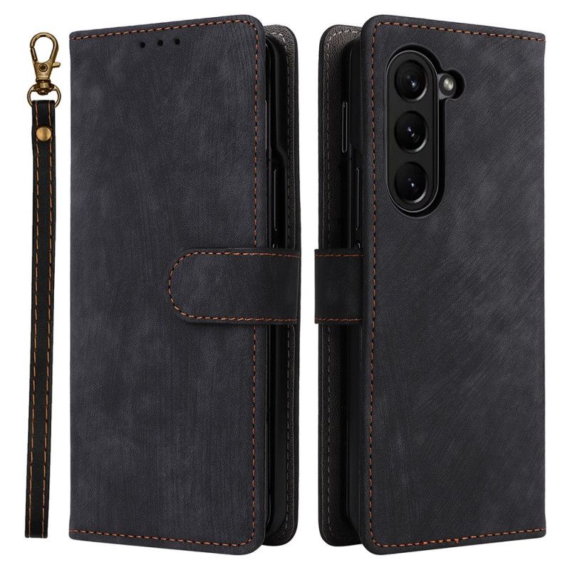 Leren Hoesje Voor Samsung Galaxy Z Fold 6 Rfid-blokkering En Draagkoord